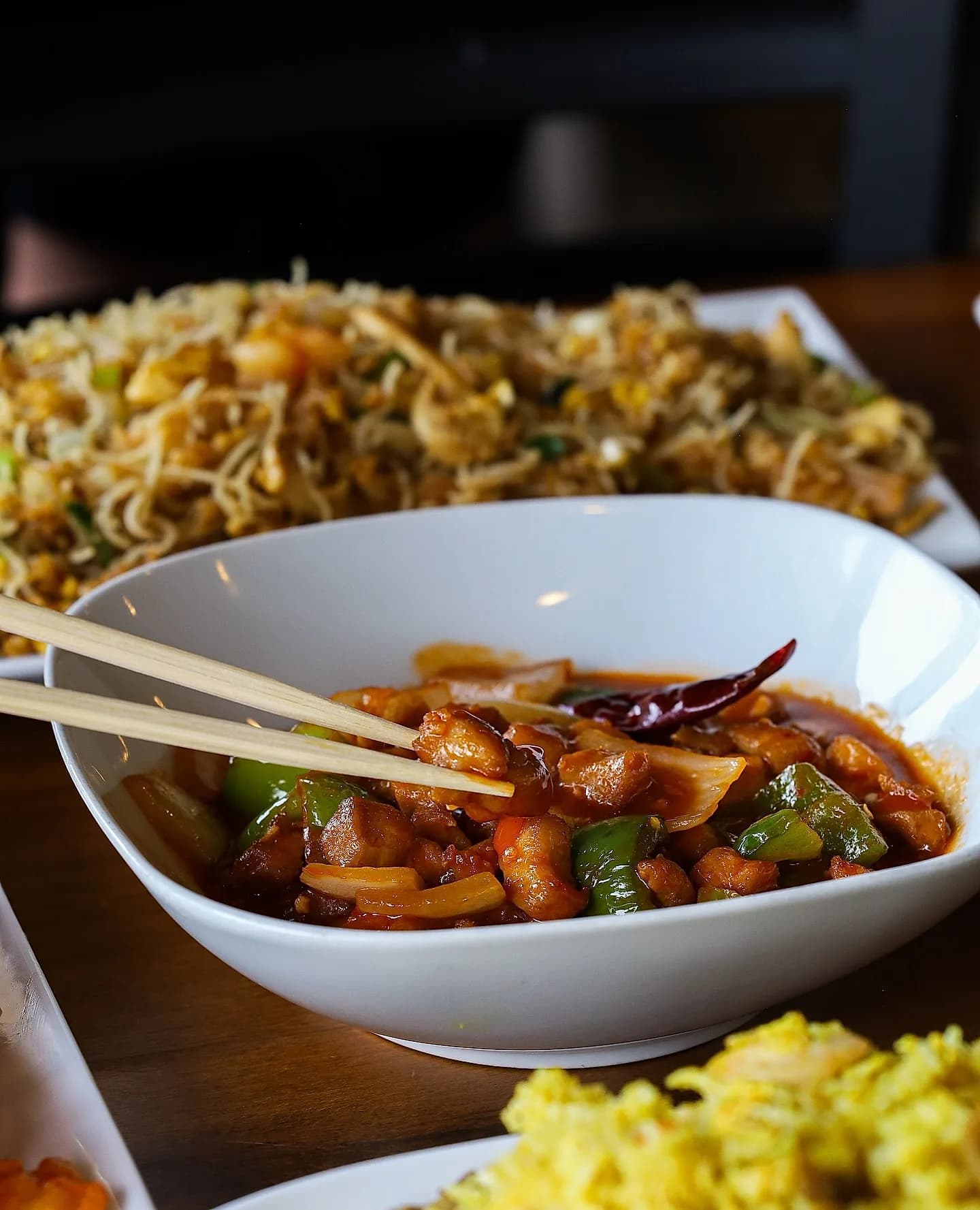 Guests enjoying halal Chinese food at Mandarin Chinese Halal, Springfield Virginia